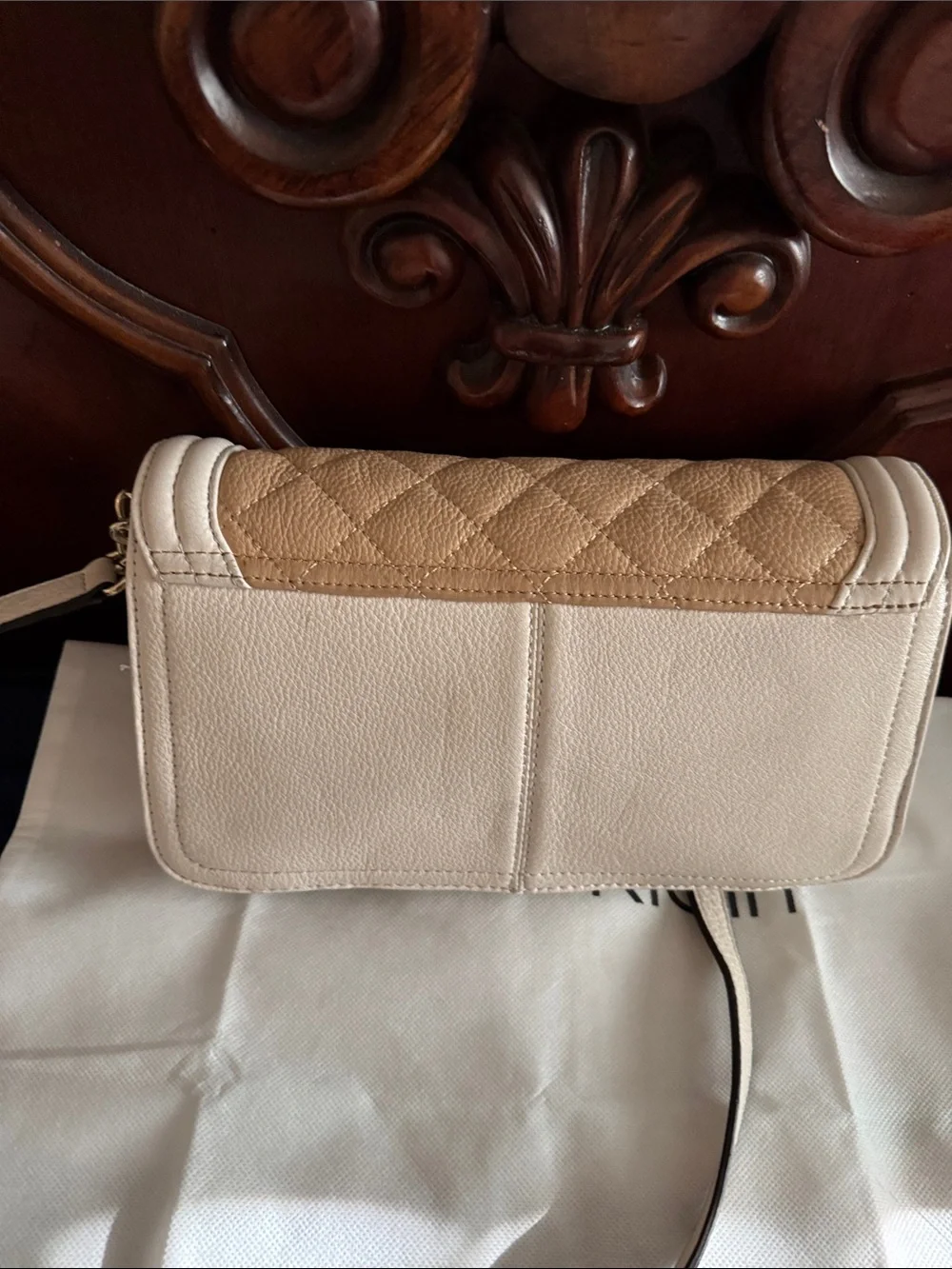 Calvin Klein Cream and Tan Quilted Flap Crossbody